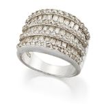 Amendment: please note that the ring mount is silver A diamond and baguette diamond ring, of half-