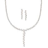 Diamond necklace and earrings, the necklace composed of a central section of claw-set diamond zigzag