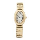 An 18ct gold 'baignoire' quartz wristwatch by Cartier, the oval dial with Roman numerals to a