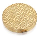 An 18ct gold compact, by Asprey, of circular hinged, engine-turned design, the interior with