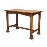 An Arts and Crafts oak side table, c.1905, The rectangular plank top, on square tapering legs united