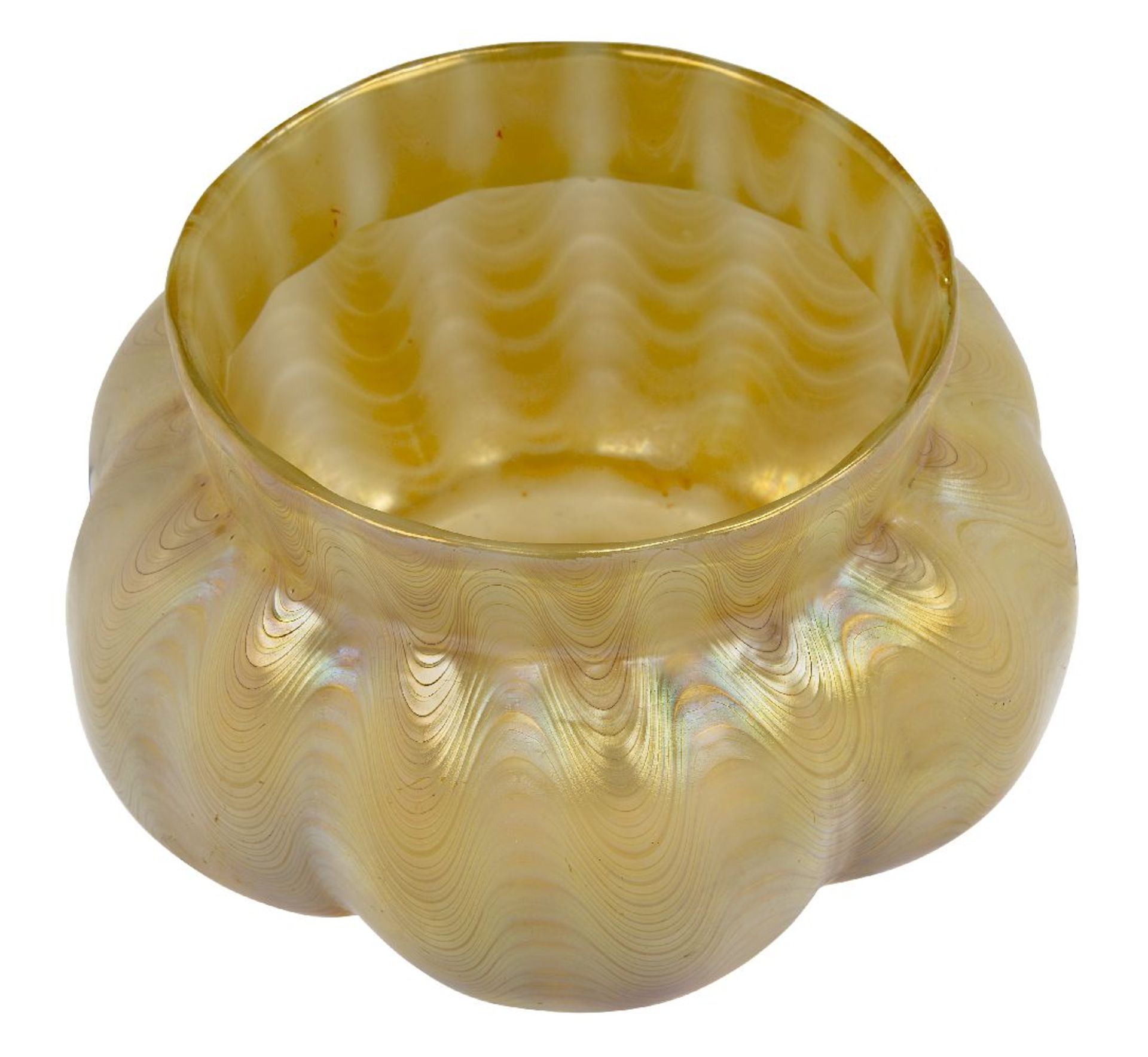 Loetz (Austrian), an iridescent Phaenomen Candia lobed glass bowl, c.1898, PG 6893, ground out - Bild 2 aus 3