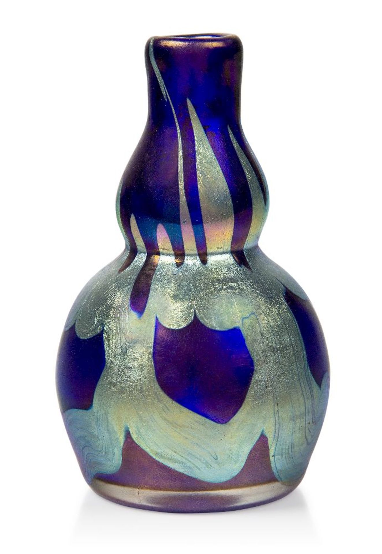 Loetz (Austrian), an iridescent Phaenomen double-gourd glass vase, 1899, pattern number PN 1/8050,