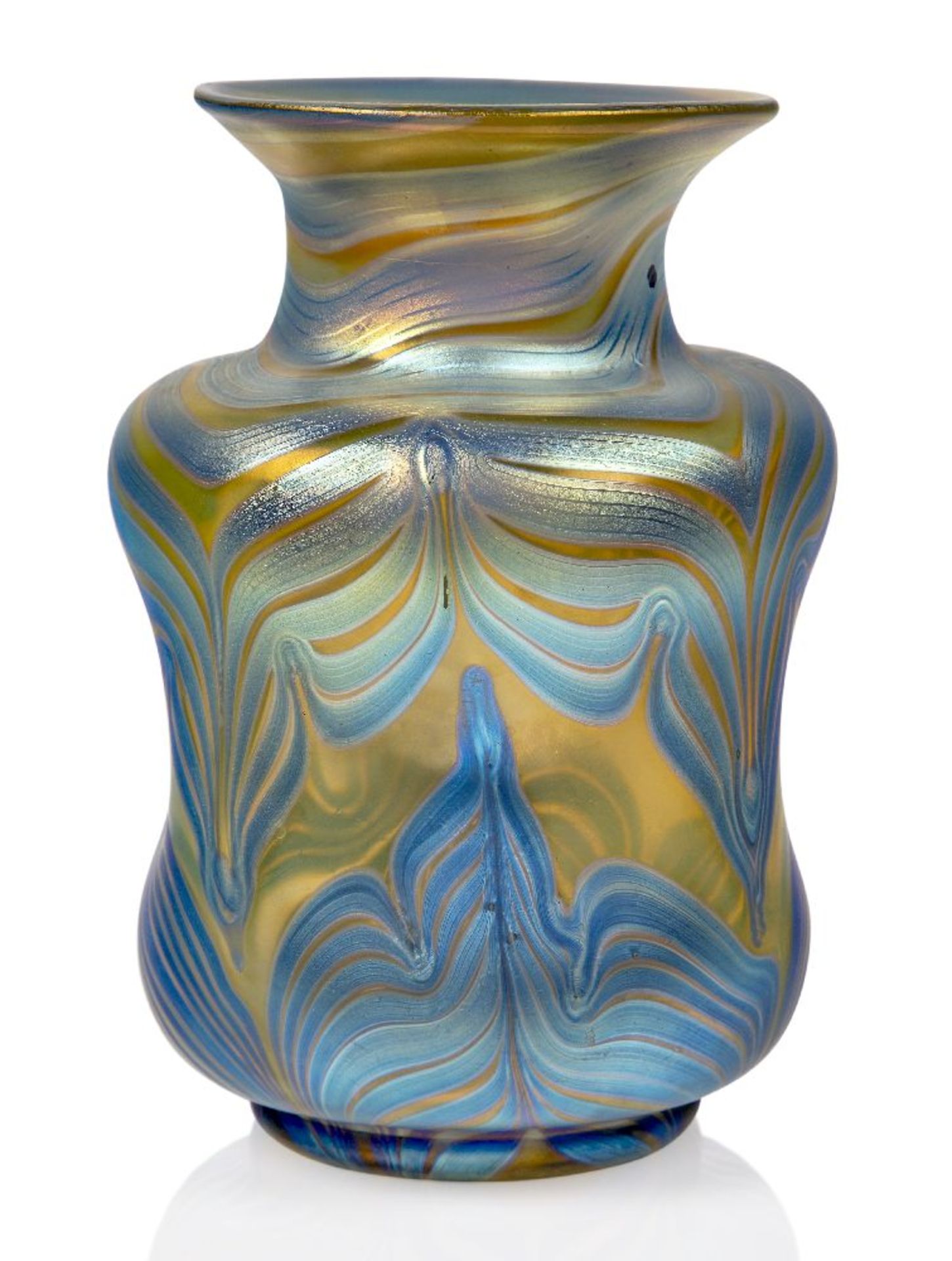 Loetz (Austrian), an iridescent Phaenomen dimpled glass vase with everted rim, c.1900, PG 202, PN