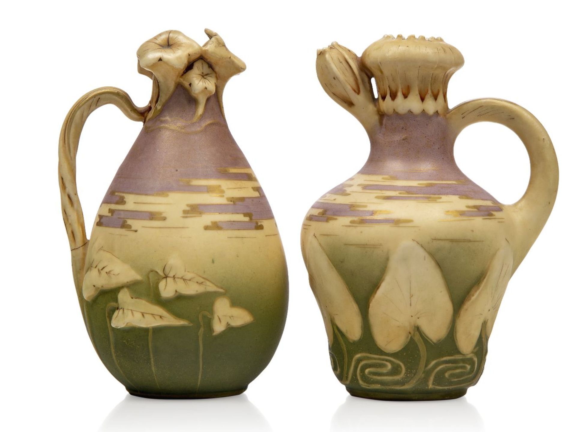 A Riessner, Stellmacher & Kessel 'Amphora' 'Cala lily' small porcelain jug, c.1900, red printed