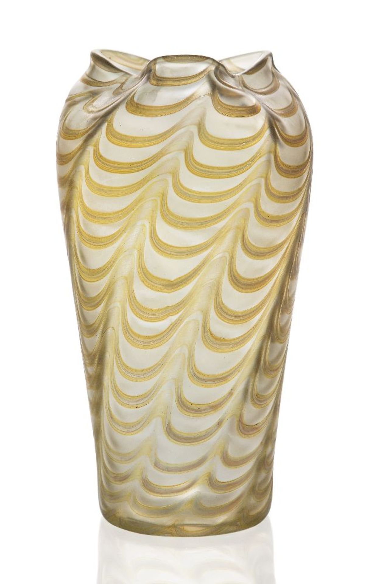 Loetz (Austrian), an iridescent glass vase with unidentified decoration, c.1925, ground out