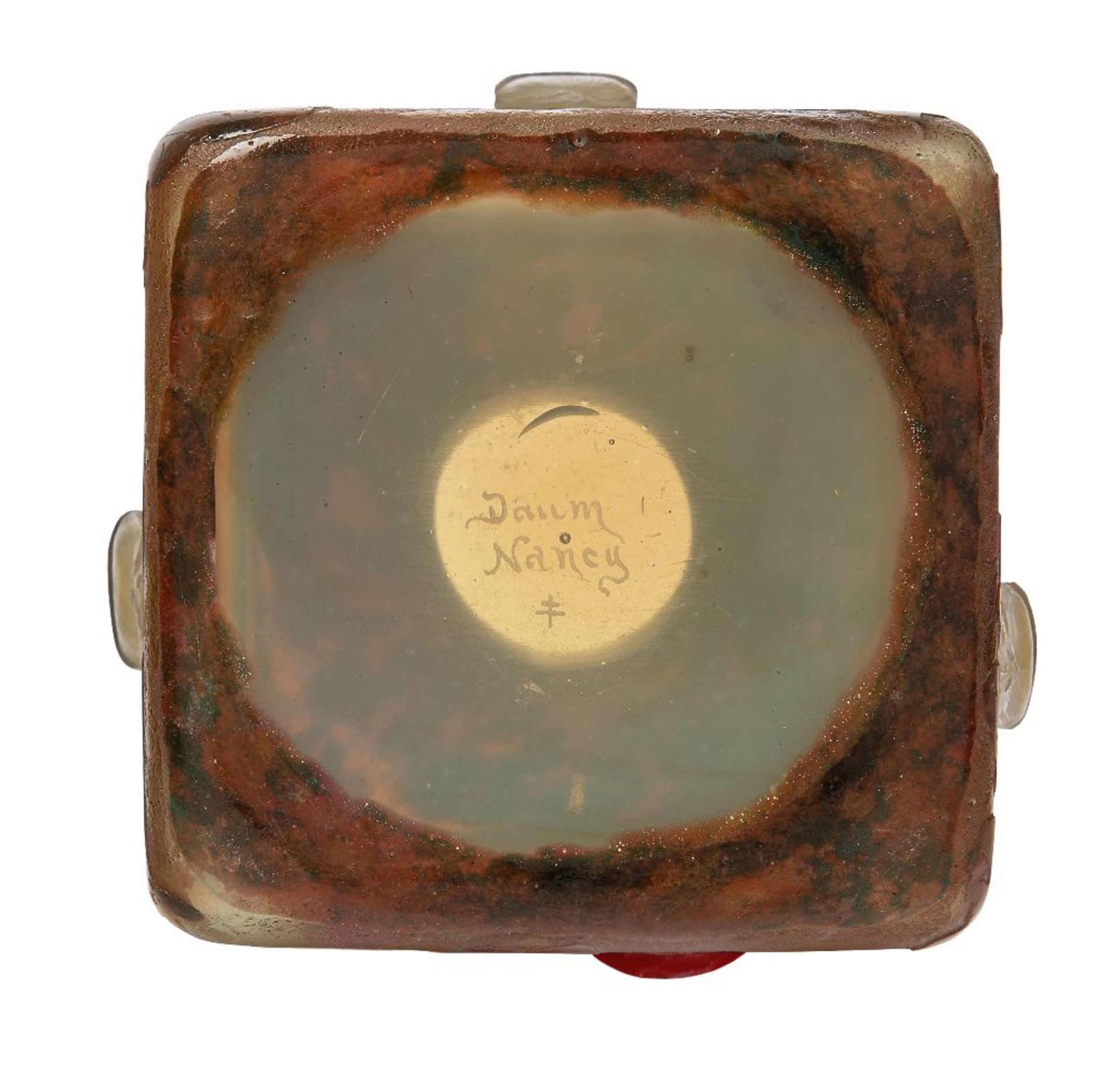 Daum (French Est.1879), a cased and applied glass inkwell with cover, c.1902, engraved Daum Nancy - Bild 4 aus 4