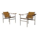 After Le Corbusier, Pierre Jeanneret & Charlotte Perriand, a pair of 'LC1' type chairs, c.1960, With