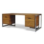 Zeev Aram (British 1931-2021), a unique rosewood desk, c.1960-70, The rectangular top above kneehole