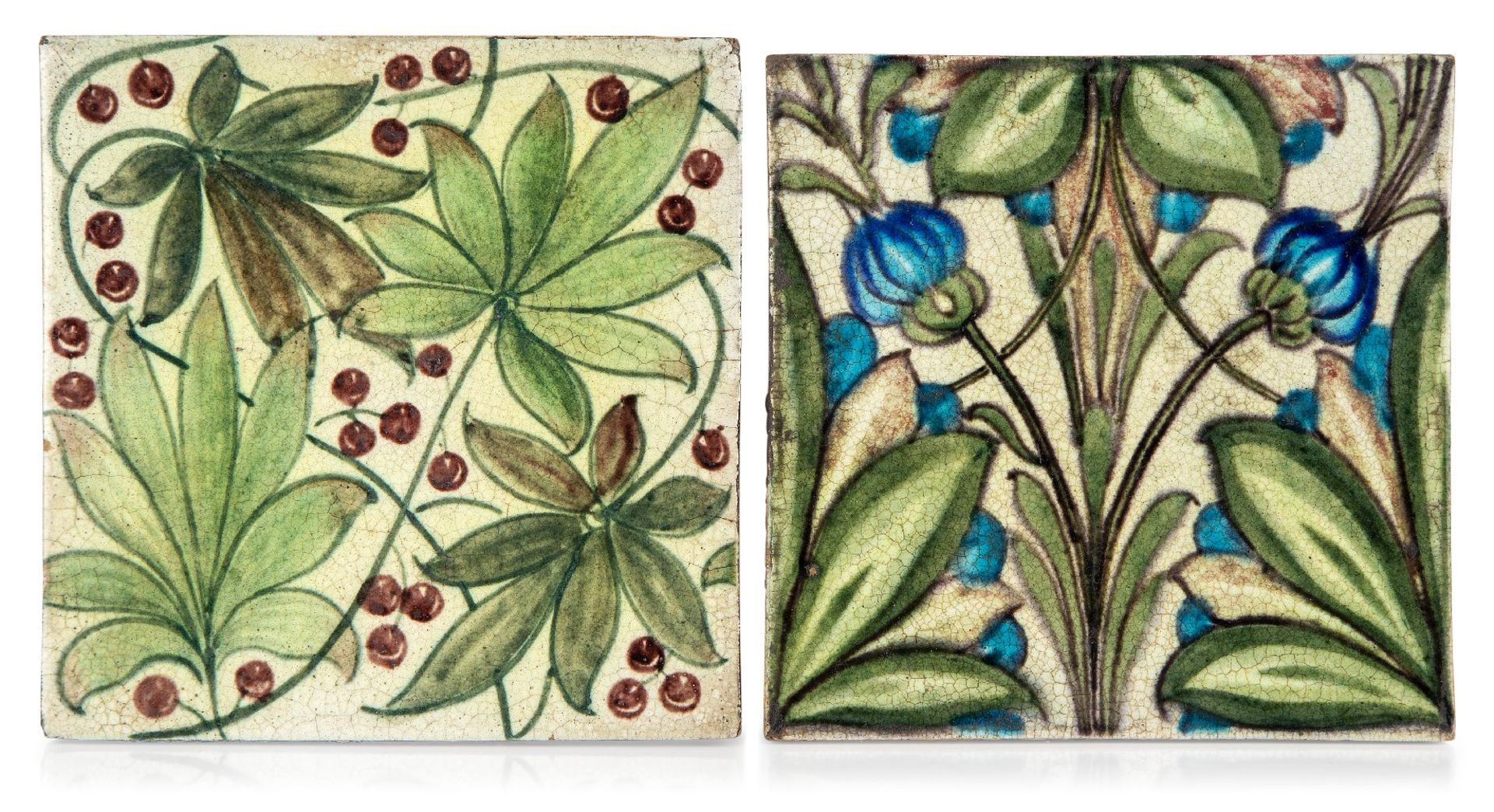 William de Morgan (British 1839-1917), a 'six-inch' tile decorated with a floral pattern, Early