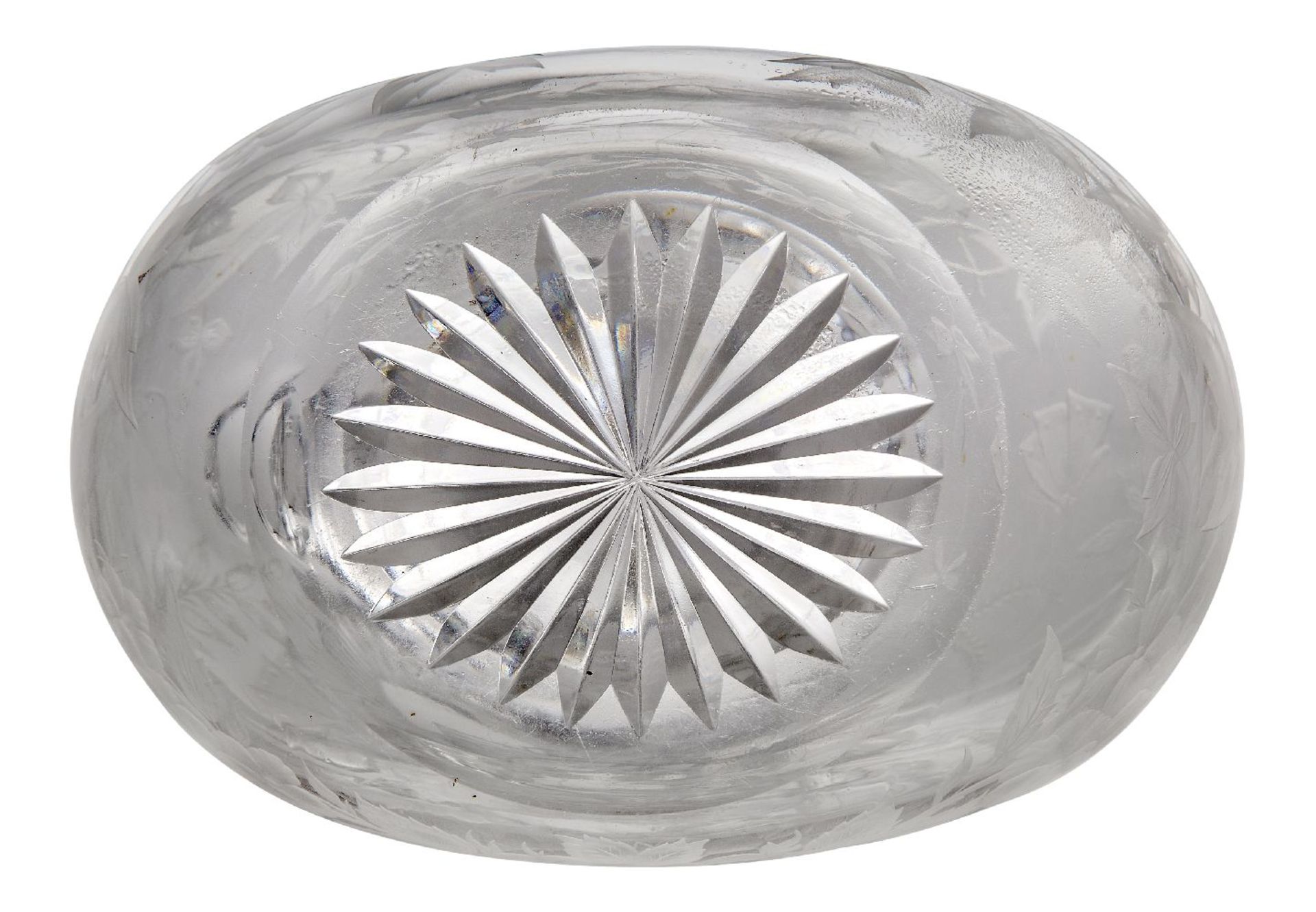 A wheel engraved decanter and stopper possibly by Thomas Webb, Late 19th Century, The flattened form - Image 3 of 3