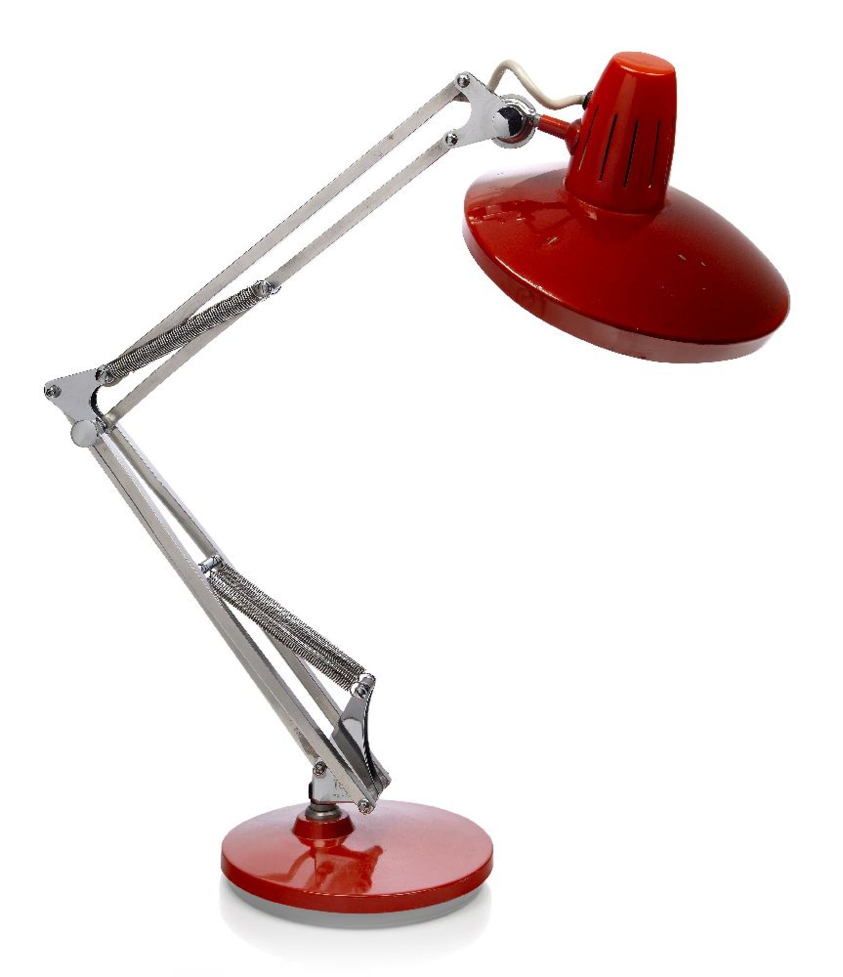 Fase, an orange enamelled steel and chromed Anglepoise lamp, c.1960, cast manufacturer's marks to
