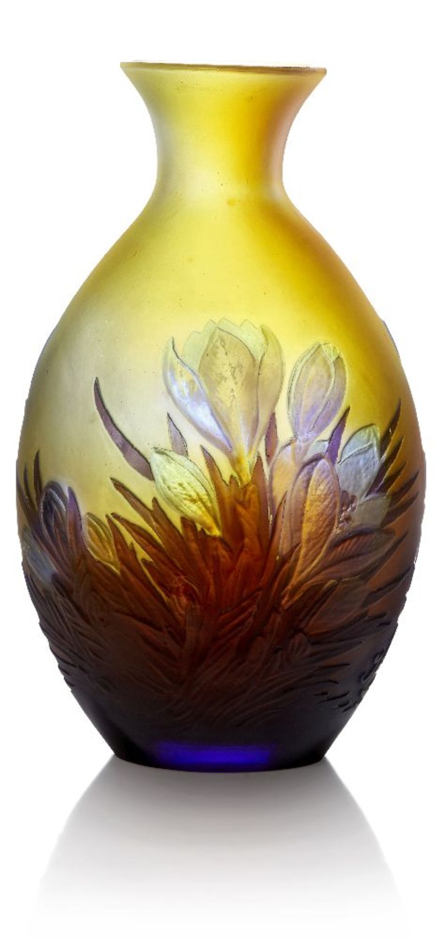 Gallé (French), a mould-blown double overlay ‘crocus’ vase, c.1925, cameo signature Gallé, The