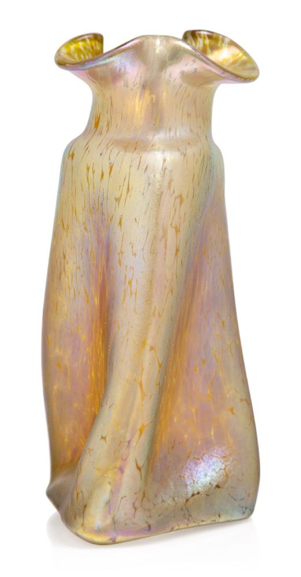 Loetz (Austrian), an iridescent Papillon vase with trefoil neck, c.1900, ground out pontil, The vase