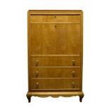 An Art Deco style satin birch secretaire, in the manner of René Prou, Late 20th Century, With an