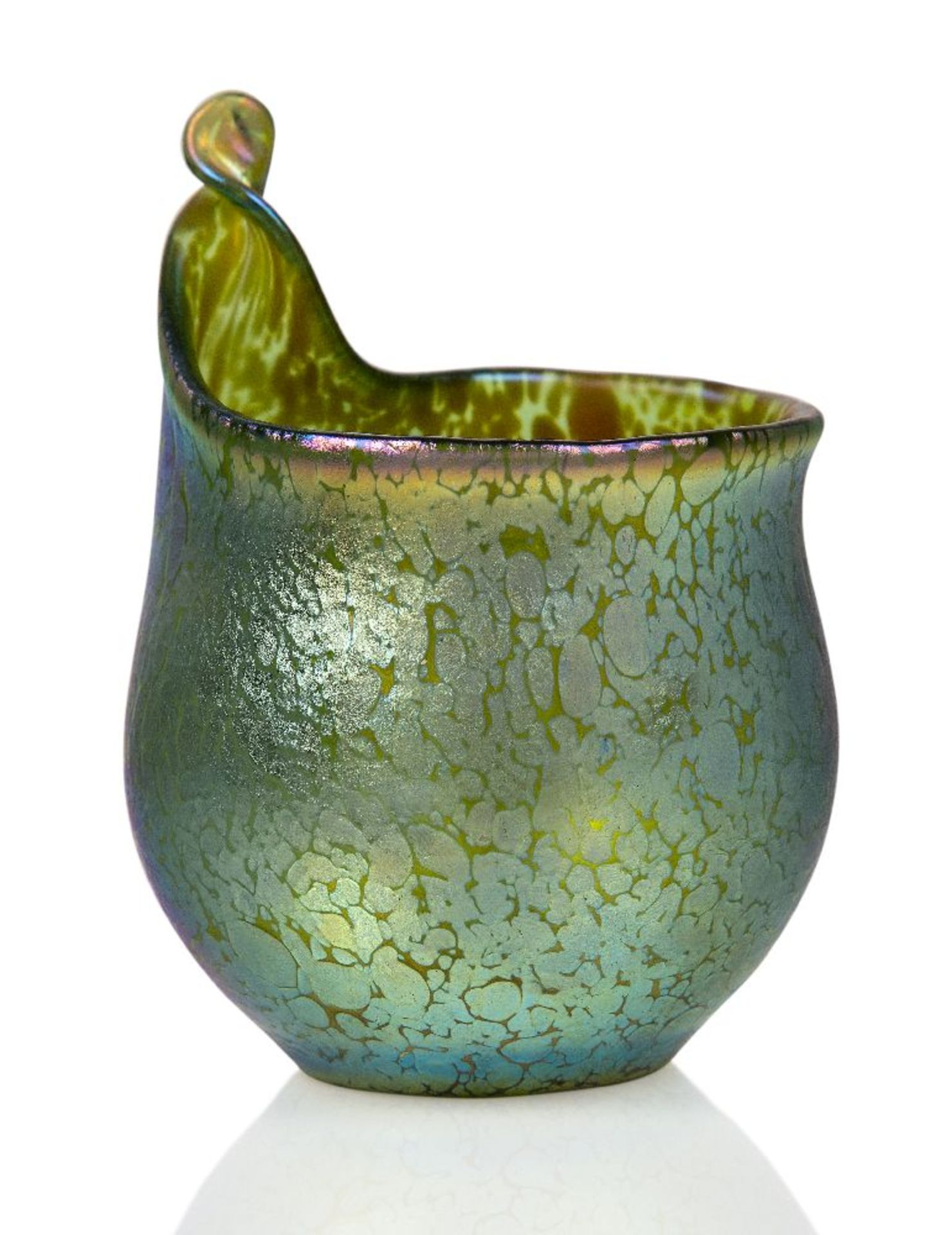 Loetz (Austrian), an iridescent glass ‘Papillon’ vase with handkerchief point rim, c.1900, ground