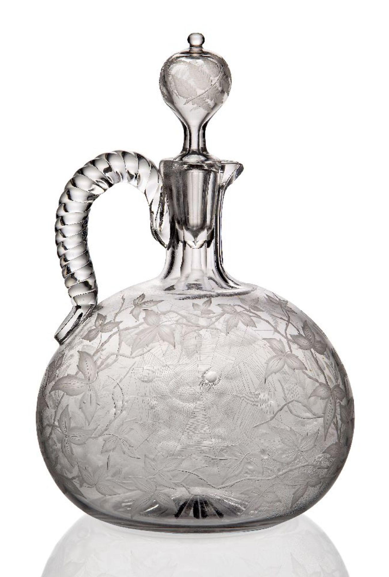 A wheel engraved decanter and stopper possibly by Thomas Webb, Late 19th Century, The flattened form - Image 2 of 3