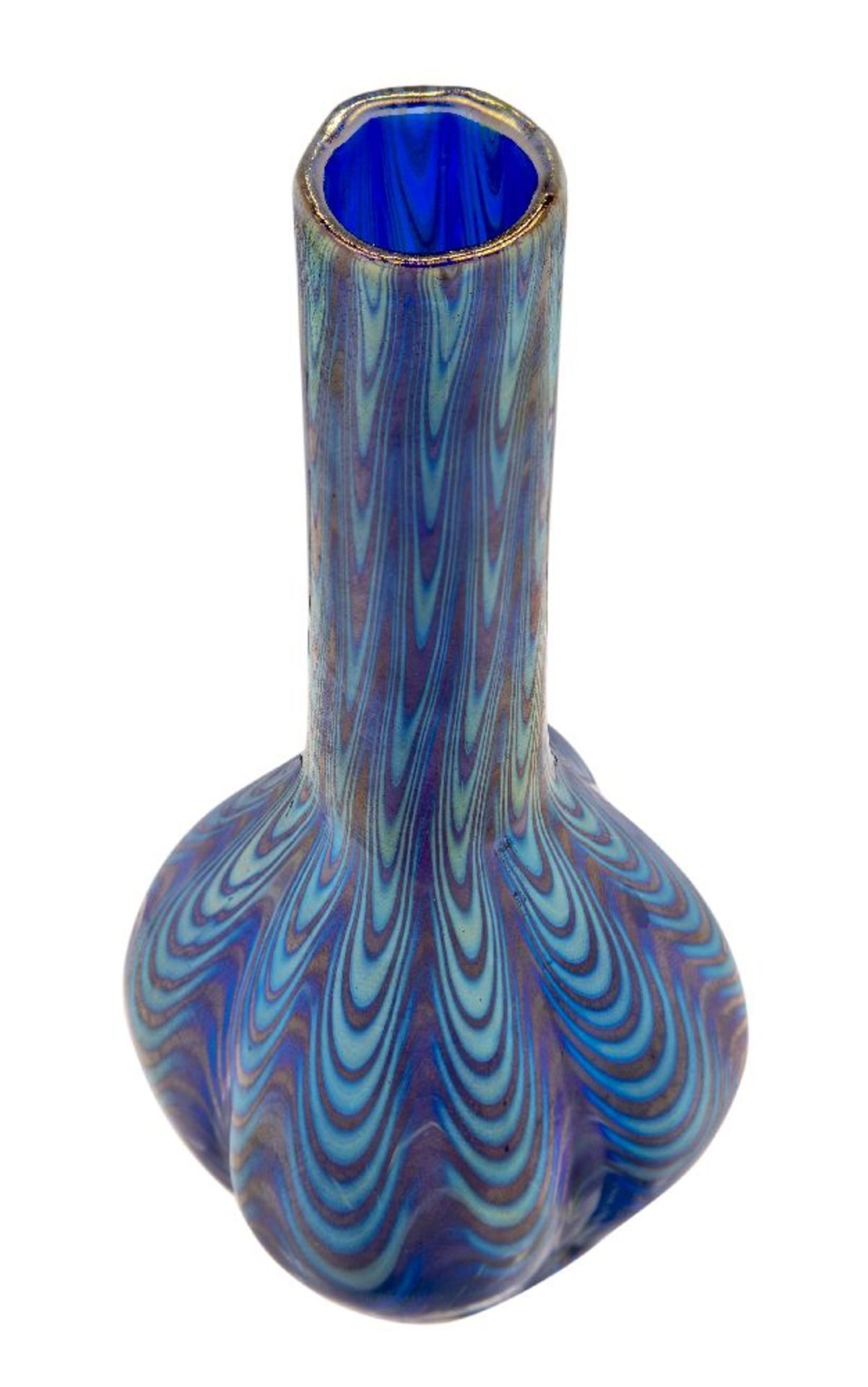 Loetz (Austrian), an iridescent Phaenomen lobed solifleur glass vase, c.1898, PG 6893, ground out - Bild 2 aus 3