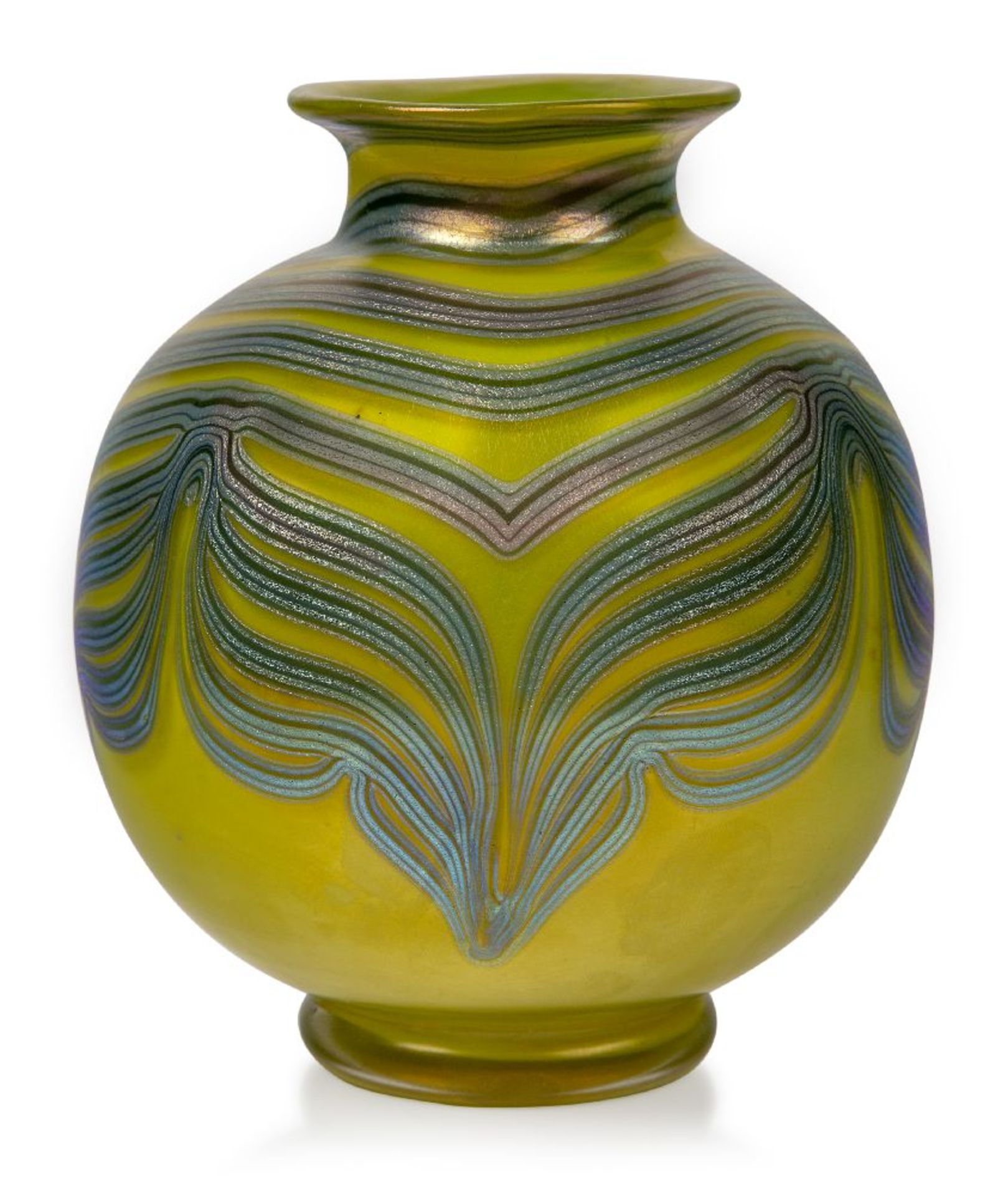 Loetz (Austrian), an iridescent Phaenomen ‘acid-yellow’ glass vase, c.1905, PG 829, ground out