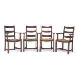 Heal's (British), a set of eight oak dining chairs, c.1930, Ivorine label to underside - 'Heal's