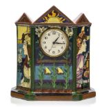 Frederick Rhead (British), a Foley Intarsio 'Night and Day' Earthenware Mantel clock, c.1897-1900,