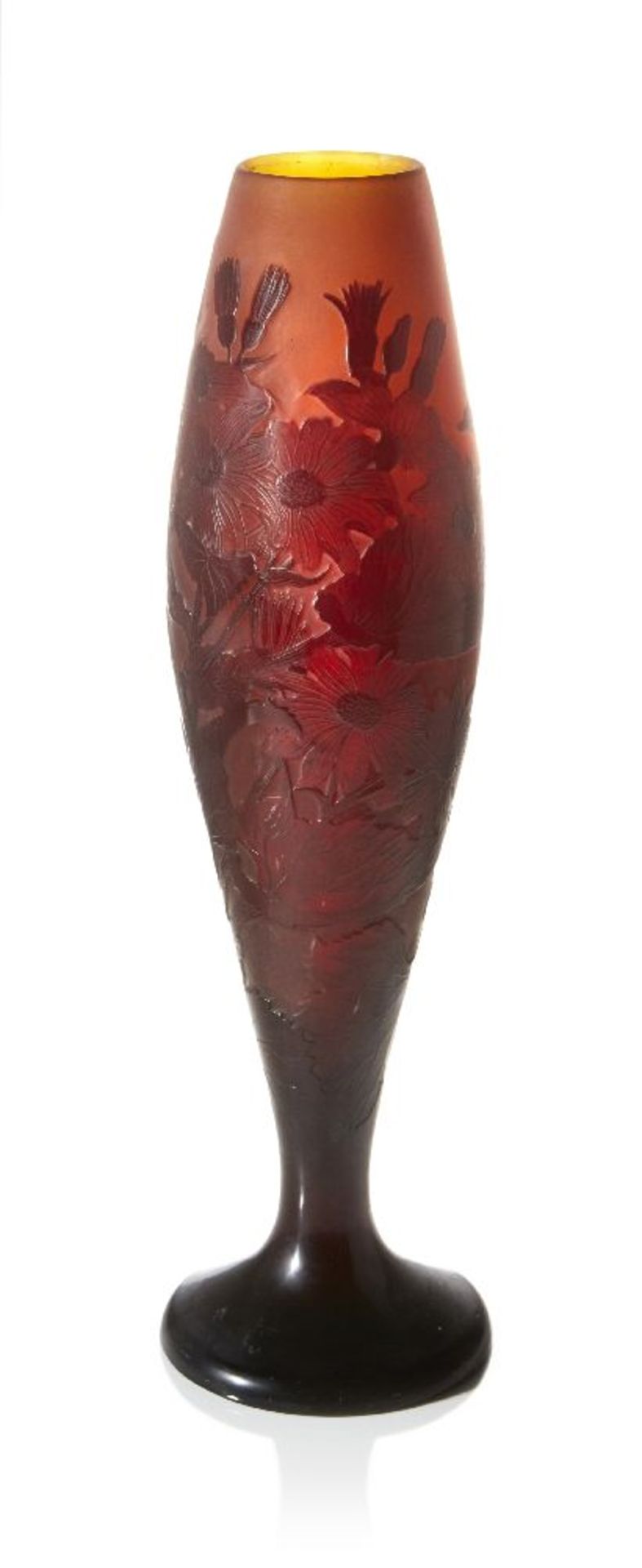 Gallé (French), a tall cameo glass vase, c.1910, signed intaglio Gallé, The tapered oviform of