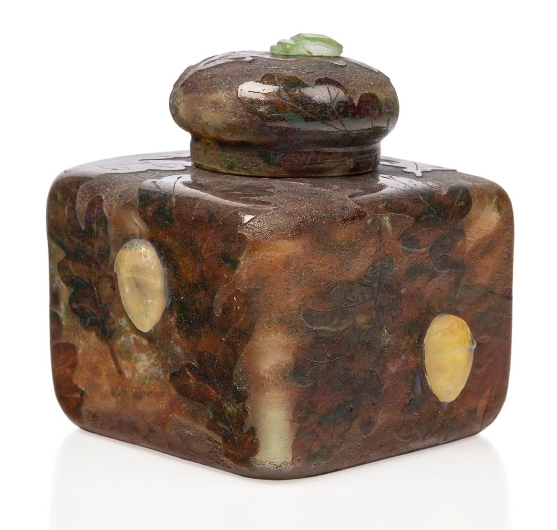 Daum (French Est.1879), a cased and applied glass inkwell with cover, c.1902, engraved Daum Nancy