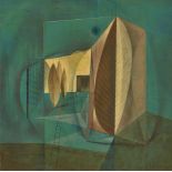 Clarke Hutton, British 1898-1985 - Trees, Surrealist Composition in Green, 1975; oil on panel,