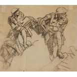 Sir Frank Brangwyn RA, British 1867-1956 - Soldiers in the trenches; charcoal on paper, signed