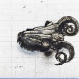 Colin Self, British b.1941 - A Ram Skull, 2004; mixed media on gridded paper, signed and dated '
