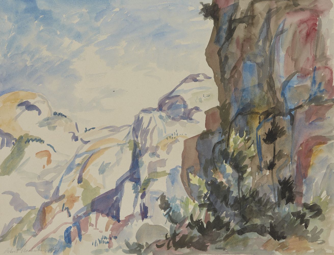 Robert Mackechnie, Scottish 1894–1975 - Mountain in the Sun and Shadow, 1951; watercolour on - Image 2 of 7