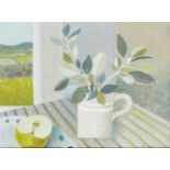 Biddy Picard, British b.1922 - Grey Jug with Apple; acrylic on board, signed lower right 'Biddy