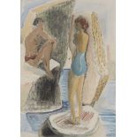 Blair Hughes-Stanton, British 1902-1981 - Two Figures on the Rocks, Cassis, 1937; watercolour and