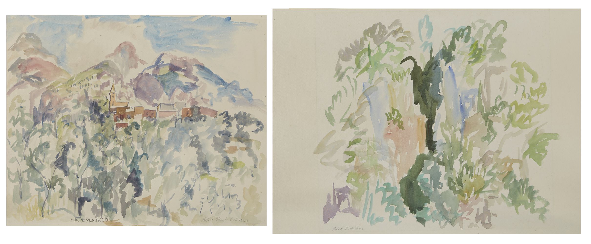 Robert Mackechnie, Scottish 1894–1975 - Monte Pertuso, 1953; watercolour on paper, signed and