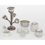 A group of silver and silver mounted items comprising: a four-branch silver epergne, Birmingham, c.