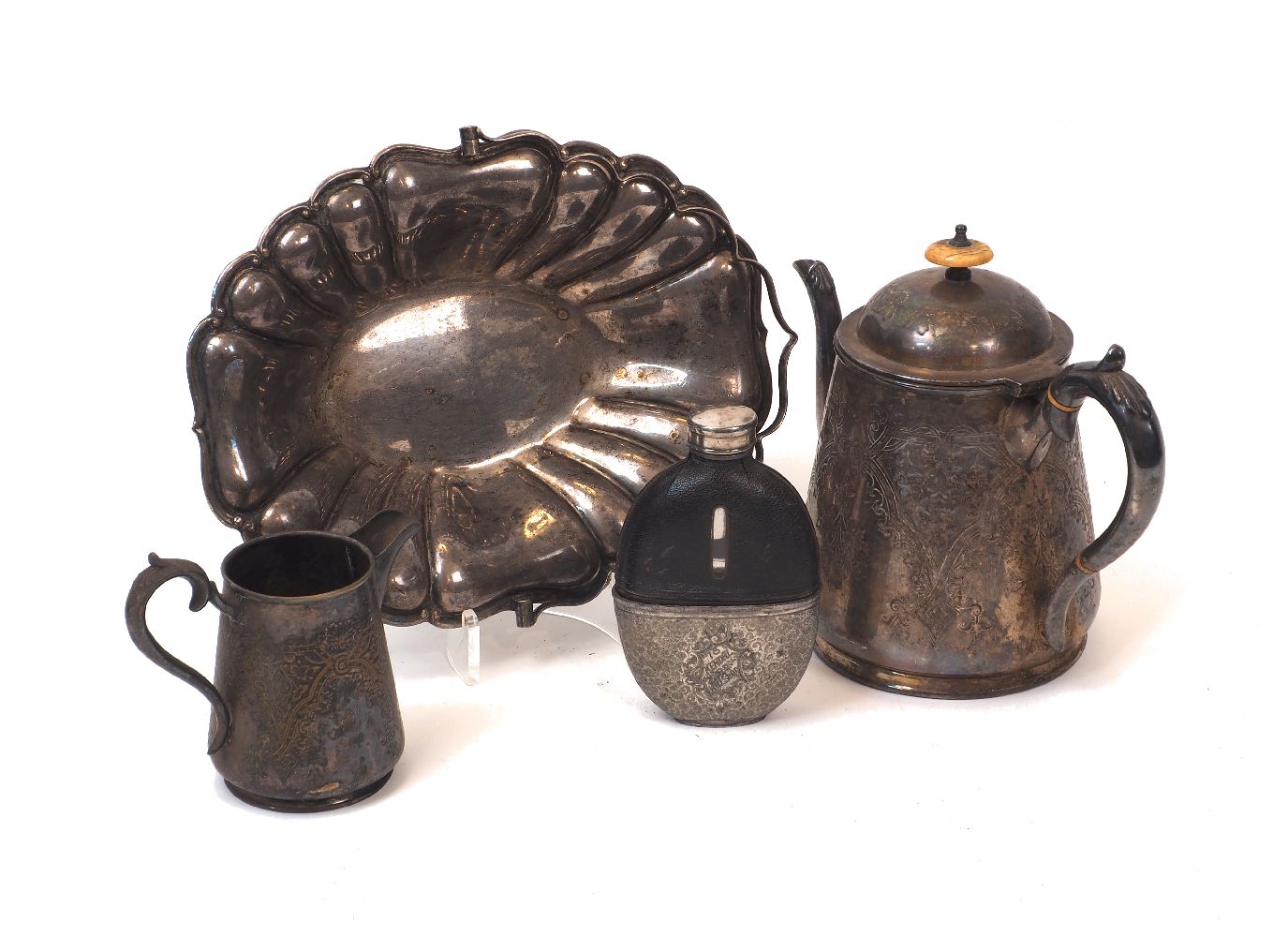 A large group of silver plated items including a Walker & hall posy vase; a hip flask; a swing-