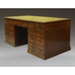 A 19th Century mahogany Architects partner's desk, probably first half of the 19th Century, the