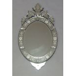 A Venetian glass etched oval mirror, of recent manufacture, decorative applied mirrors sidesPlease