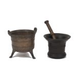 A French bronze mortar, cast with reeded and banded decoration featuring Franco-Italian swags,