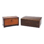 A satinwood and rosewood crossbanded tea caddy, 19th Century, with three section interior and