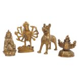 A group of Asian bronzes, 20th century, to include; a model of Shiva, 13.2cm high, a model of