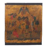 A Greek panel depicting the Nativity of Christ, 20th Century, with a company of various angels,