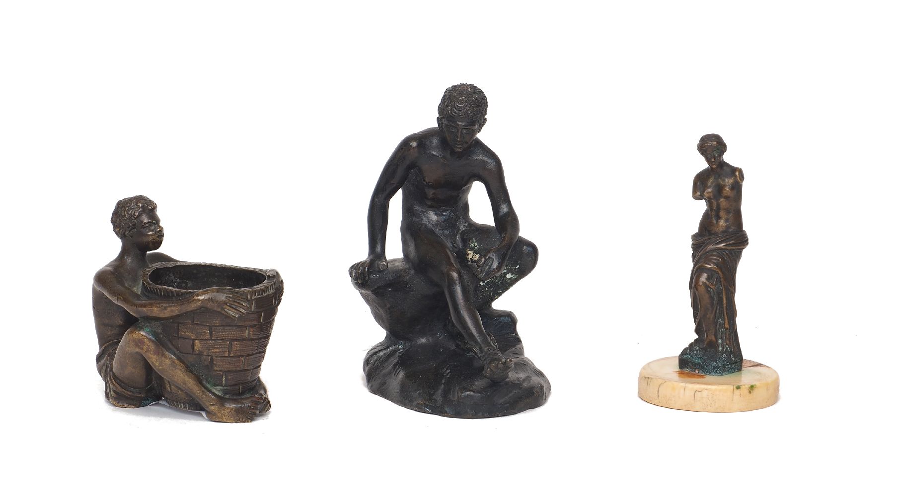 Two small bronzes after the Antique, late 19th and 20th Century, to include the Seated Mercury, 10.