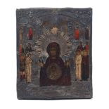 Two Russian icons, 19th Century, each depicting the Virgin of the Sign with a host of saints and the