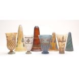 A group of modern, Roman style mosaic and marbled glass, comprising; four lamps, two of yellow