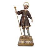A Spanish gilt and polychromed wood model of Saint Isidore the Laborer, Patron Saint of Madrid, 18th