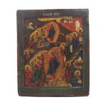 A Russian icon, 19th Century, depicting the Resurrection of Christ and Descent into Hell, set within