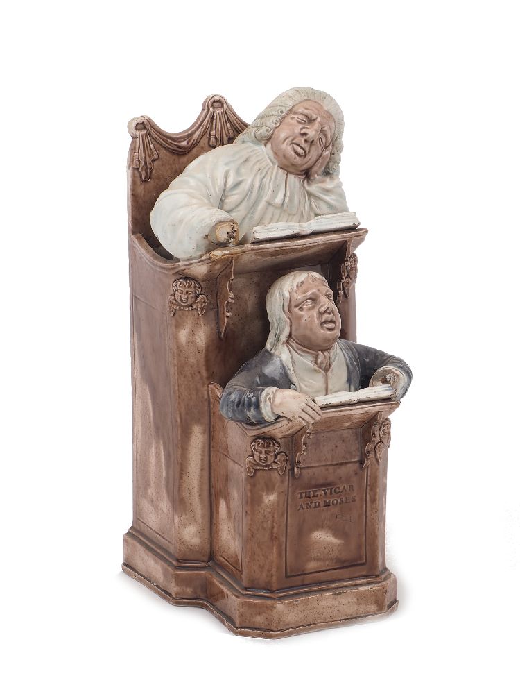 A Ralph Wood figure group, 'The Vicar and Moses', late 18th Century, of typical form with a sleeping