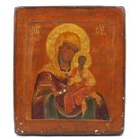 A Russian icon, late 18th / 19th Century, depicting the Virgin with Christ Child holding a dove,