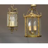 A four light lantern, 20th century, of cylindrical form with ormolu mounting, 45cm high, together